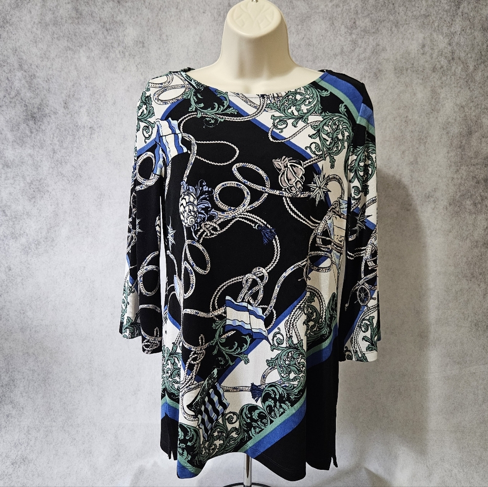 Chicos Travelers 3/4 Sleeve Nautical Tunic - Picture 2 of 12